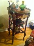 Round Inlaid Mahogany Plant Stand with Gilt Metal Decorations with Porcelain Medallions