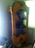 Beidermeyer Birdseye Maple Vitrine with gilt metal decoration, 2 glass shelves. 74” Tall