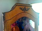 Beidermeyer Birdseye Maple Vitrine with gilt metal decoration, 2 glass shelves. 74” Tall
