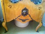 Beidermeyer Birdseye Maple Vitrine with gilt metal decoration, 2 glass shelves. 74” Tall