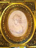 Carved Marble Bust in Decorative Gold Carved Frame Exhibited at Universal Exposition, 1889 Coin inlaid in back