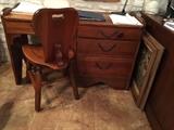 W. R. Dallas desk and one of 4 Dutch back chairs, also W. R. Dallas