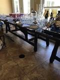 More serving dishes and crystal, two long tables made by W. R. Dallas
