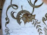 Detail of etching on marble coffee table