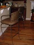 pair of nice wrought iron & leather bar stools