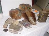 Several early beaded purses, hand beaded Eskimo gloves and cuffs, gloves and hats...plus 1883 Bible