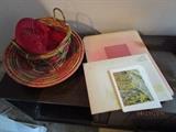 MISC BASKETS AND FAMOUS ARTWORK PRINTS