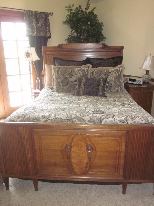 Antique Belguim bedroom set, Queen bed with nightstand and armoire 