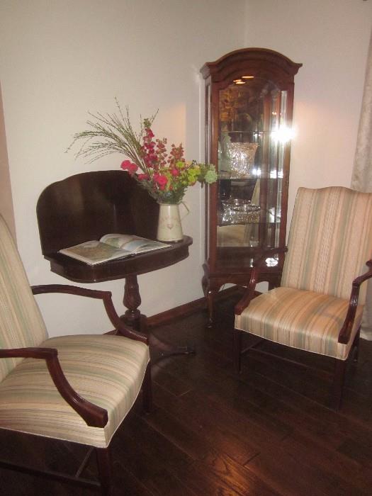 Hickory Chairs, flip top table, curio