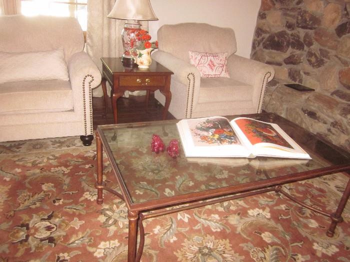 Coffee table, large area rug