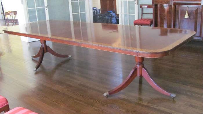 Wonderful Double Pedestal Dining Table with two leaves and pads. 