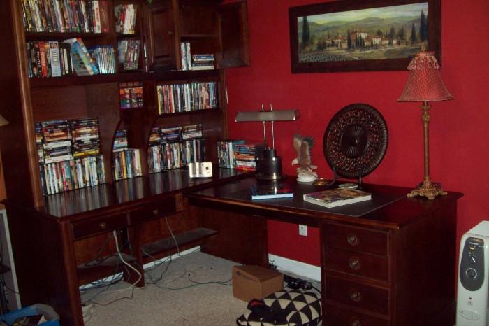 Mahogany Office Desk, DVDs, BLU RAY, VHS Movies