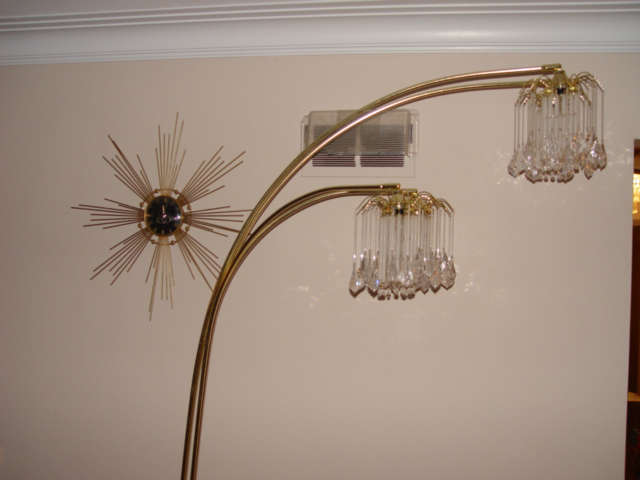 Brass Floor Lamp, wind up clock mid century, brass tea cart and umbrella stand