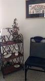 Décor items on Rattan Shelf with side chair...