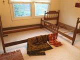 Wood beds, full and twin, rugs, sheet and blanket sets