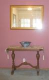 Accent table, beveled framed mirror