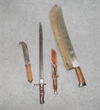 fishing knives, Remington bayonet, Czech machete with scabbard