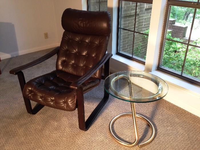  1970's leather arm chair and side table. Yeah baby this is the stuff 