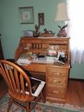 roll top desk with chair oak and brass