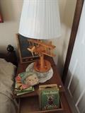 hand made airplane lamp, vintage kid books