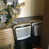 Christmas wreath; TV trays; folding chairs