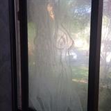 Original glass etching by the famous John Hutton (known for engravings on the Great West Screen of Coventry Cathedral, UK)