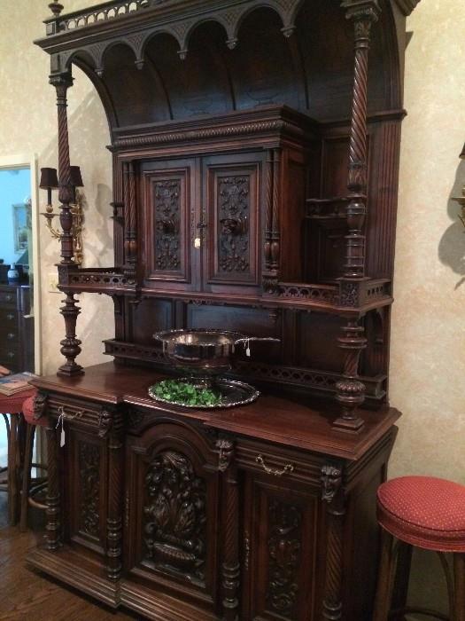 Ornately carved antique breakfront/server