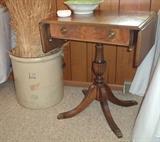 12 Gallon Red Wing Crock & Drawered Accent Table