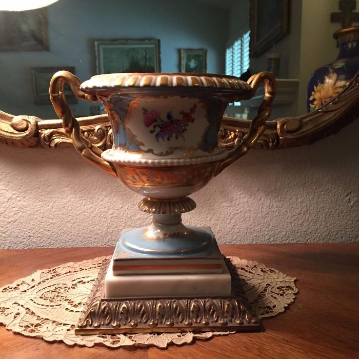 brass porcelain urn