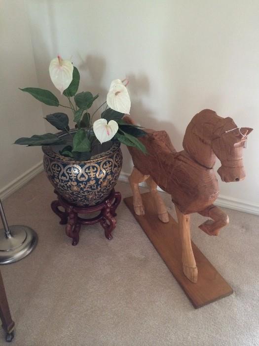Planter with stand; decorative horse