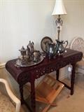 Entry table; tea service; magazine rack