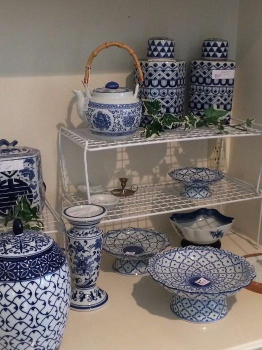 Variety of blue & white items
