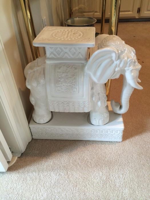 Thai white ceramic elephant stand - 20" high