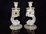 PAIR BACCARAT FRANCE CRYSTAL DOLPHIN CANDLESTICKS