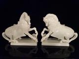 2 ITALIAN CERAMIC HORSE SCULPTURES, 1970's, WHITE FINISH, MARKED MADE IN ITALY , EXCELLENT VINTAGE CONDITION, 20"W X 16"
