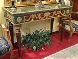 FRENCH EMPIRE STYLE MARBLE CONSOLE, GILT METAL ORMOLU, TESSALATED MARBLE TOP