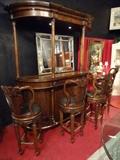 5 PC NEOCLASSICAL PULASKI BAR, 4 SWIVEL BARSTOOLS, LIGHTED CANOPY TOP, BRASS FOOTRAIL, BARSTOOLS HAVE SWIVEL SEATS