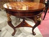 MAITLAND SMITH TABLE WITH CHESSBOARD TOP, BRONZE FIGURAL ACCENTS, CARVED PAW FEET, LABELED, EXCELLENT GENTLY USED CONDIT