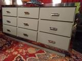 TWO 1970's CHROME AND GRAY MICA DRESSER, LUCITE HANDLES, 9 DRAWERS, SOLD SEPARATELY