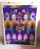 Colorful embroidered textile with animals - measures 29" x 38"