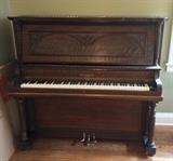 Antique Smith & Barnes upright oak piano