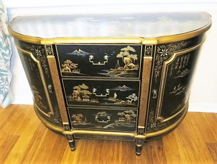 Black Lacquer Chinoiserie Buffet Cabinet with Ming Dynasty Scenes