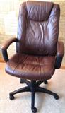 brown leather office desk swivel chair on casters - excellent condition
