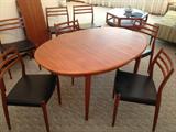 danish dining set with table, 2 leaves, 8 chairs