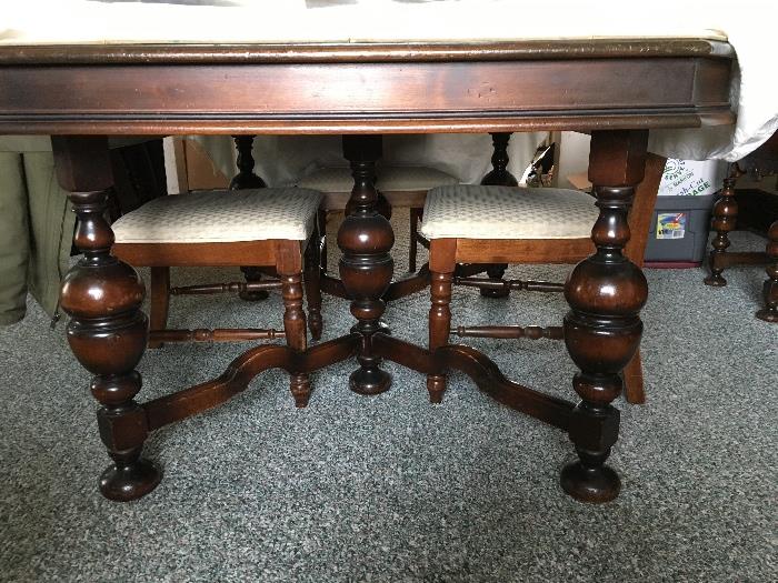 Gorgeous antique buffet table, china cabinet and dining table, sold as a set with 3 original chairs and 4 additional chairs *full length photo of the table not available yet* Table top has been covered, in great condition