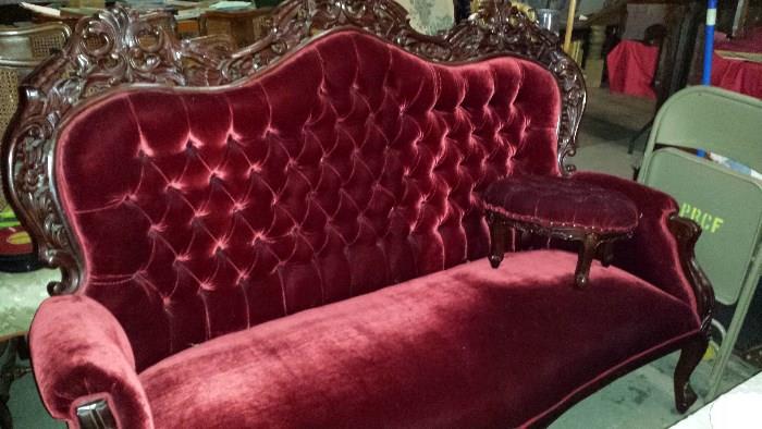 Victorian sofa and footstool