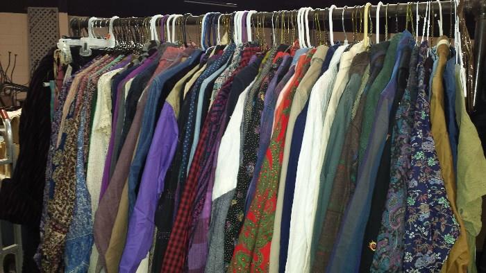 Men's 1970's shirts, military poplin pants.  Women's 1960-70's 2 pc. suits (Don Loper),  bell bottoms, 1970's Young Edwardian, Hippie and Boho looks, wrap skirts and sweaters
