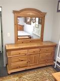 Broyhill Pine Seven-Drawer Dresser w/ Mirror