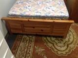 Broyhill Pine Queen Bed - Headboard, Foot Board, Side Rails & Slats w/ Complimentary Queen Size Mattresses - Foot Board Detail
