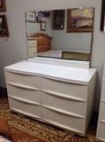 White Painted Wood Six-Drawer Dresser w/ Mirror